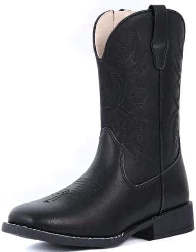 Cowboy Boots for Boys Side Zipper Square Toe Western Cowgirl Boots