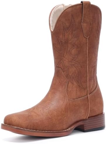 Cowboy Boots for Boys Side Zipper Square Toe Western Cowgirl Boots