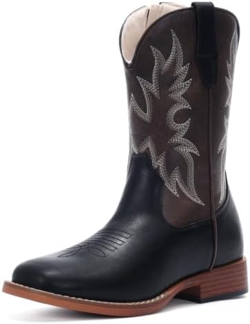 Cowboy Boots for Boys Side Zipper Square Toe Western Cowgirl Boots