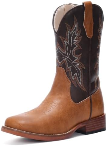 Cowboy Boots for Boys Side Zipper Square Toe Western Cowgirl Boots