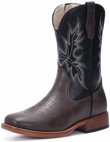 Cowboy Boots for Boys Side Zipper Square Toe Western Cowgirl Boots
