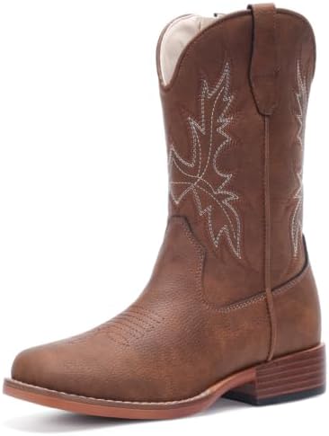 Cowboy Boots for Boys Side Zipper Square Toe Western Cowgirl Boots