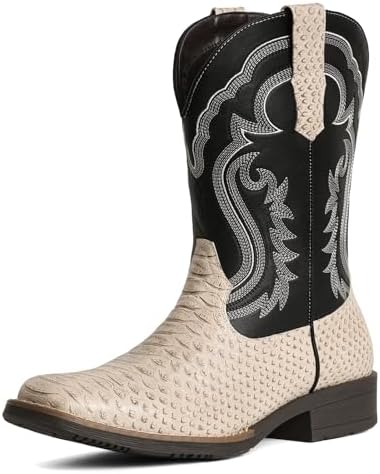 Cowboy Boots for Men Faux Snake Skin Embroidered Western Boots