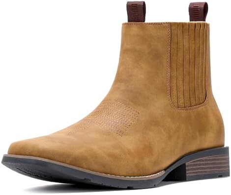 Cowboy Boots For Men Square Toe Ankle Boots
