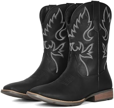 Cowboy Boots for Men Square Toe Chunky Heel Western Boots
