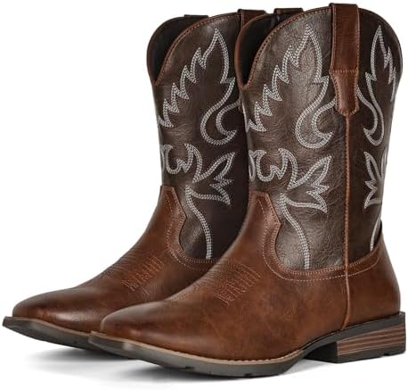 Cowboy Boots for Men Square Toe Chunky Heel Western Boots