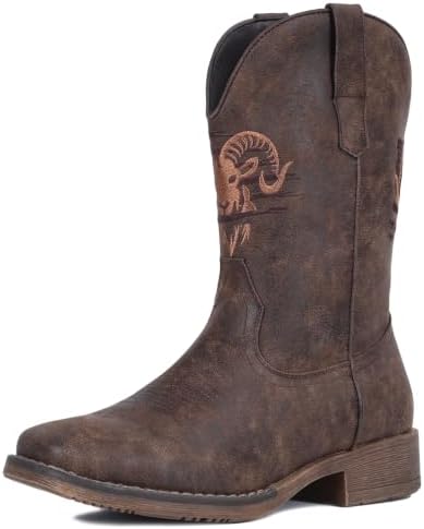 Cowboy Boots for Men Square Toe Western Boots, Classic Embroidered