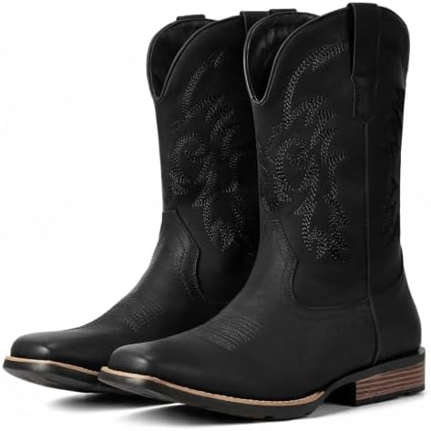 Cowboy Boots for Men Square Toe Western Classic Embroidery Boots