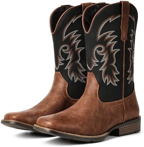 Cowboy Boots for Men Square Toe Western Classic Embroidery Boots