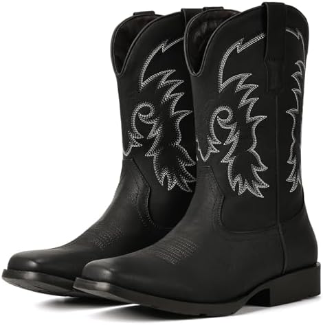 Cowboy Boots for Men Square Toe Western Classic Embroidery Boots