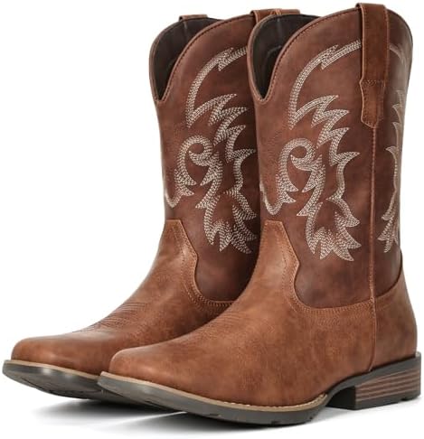 Cowboy Boots for Men Square Toe Western Classic Embroidery Boots