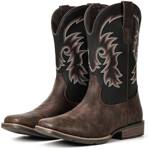 Cowboy Boots for Men Square Toe Western Classic Embroidery Boots