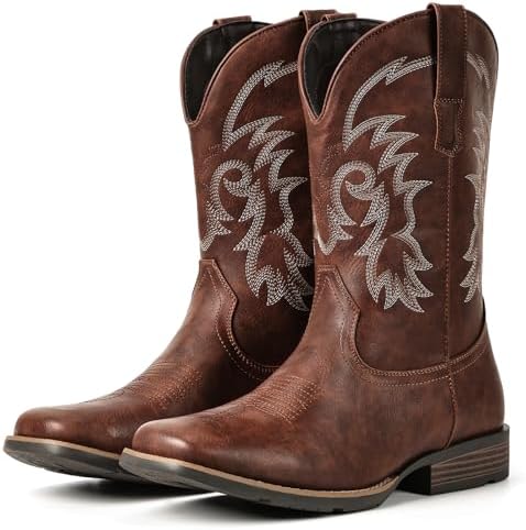 Cowboy Boots for Men Square Toe Western Classic Embroidery Boots