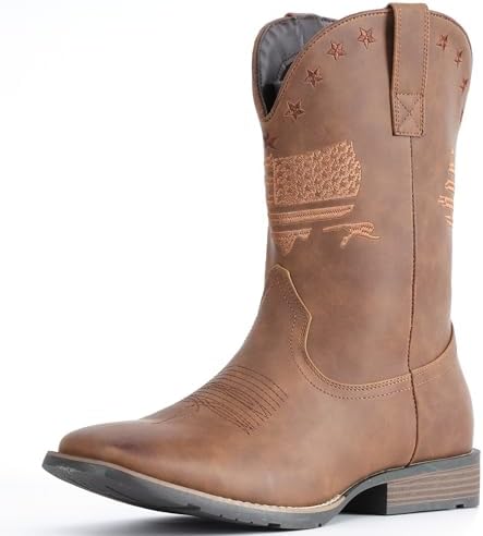 Cowboy Boots For Men Square Toe Western Retro Boot Durable Classic