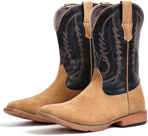 Cowboy Boots for Men Suede Square Toe