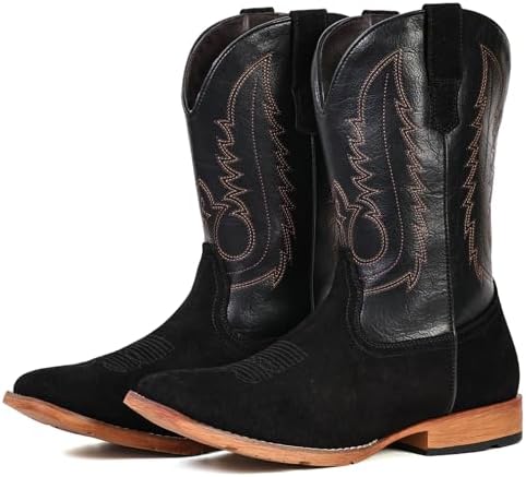 Cowboy Boots for Men Suede Square Toe