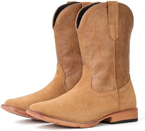 Cowboy Boots for Men Suede Square Toe