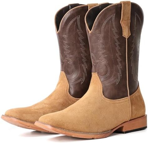 Cowboy Boots for Men Suede Square Toe