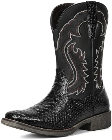 Cowboy Boots for Men Western Boots Square Toe Mid Calf Cowboy Boot