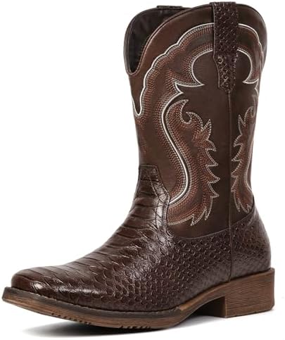 Cowboy Boots for Men Western Boots Square Toe Mid Calf Cowboy Boot