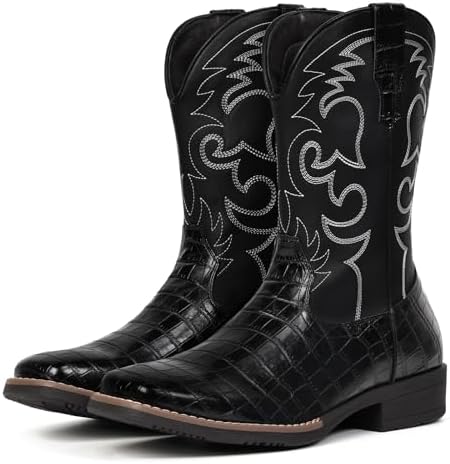 Cowboy Boots For Men Western Caiman Tail Print Wide Fashionable