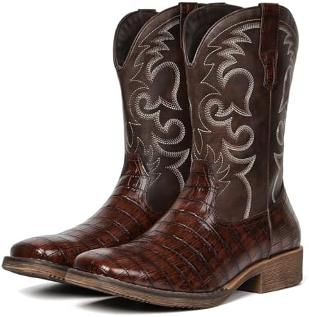 Cowboy Boots For Men Western Caiman Tail Print Wide Fashionable