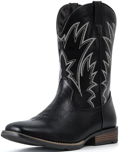 Cowboy Boots For Men Western Ostrich Wide Embroidered Pull On