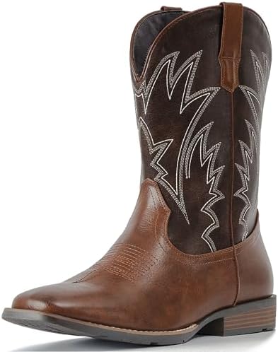 Cowboy Boots For Men Western Ostrich Wide Embroidered Pull On