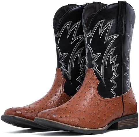 Cowboy Boots For Men Western Ostrich Wide Embroidered Pull On