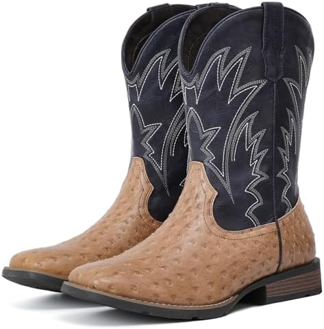 Cowboy Boots For Men Western Ostrich Wide Embroidered Pull On