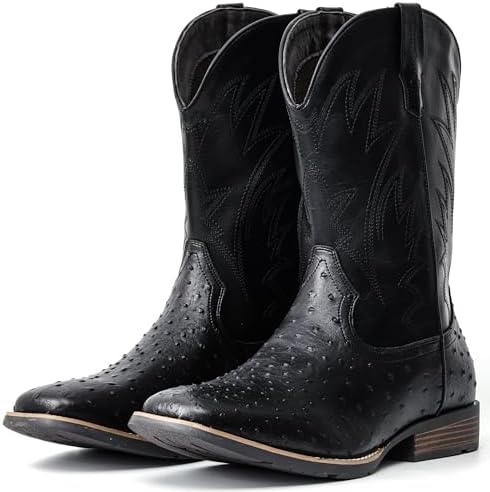 Cowboy Boots For Men Western Ostrich Wide Embroidered Pull On