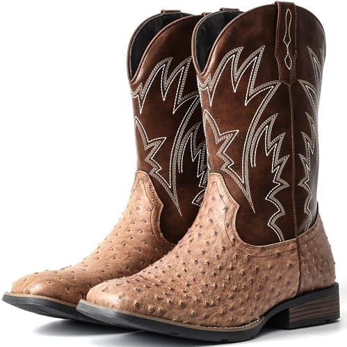 Cowboy Boots For Men Western Ostrich Wide Embroidered Pull On