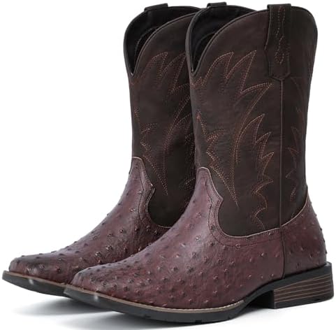 Cowboy Boots For Men Western Ostrich Wide Embroidered Pull On