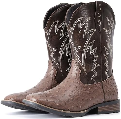 Cowboy Boots For Men Western Ostrich Wide Embroidered Pull On