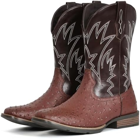 Cowboy Boots For Men Western Ostrich Wide Embroidered Pull On
