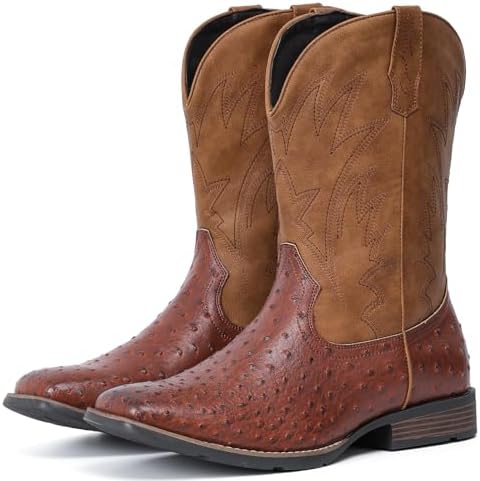 Cowboy Boots For Men Western Ostrich Wide Embroidered Pull On