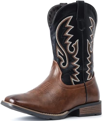 Cowboy Boots For Men with Wide Square Toe Western Retro Boot