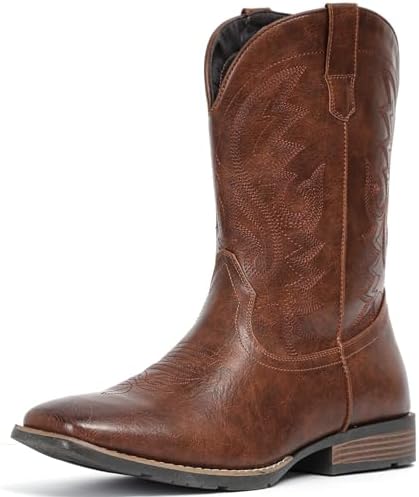 Cowboy Boots For Men with Wide Square Toe Western Retro Boot