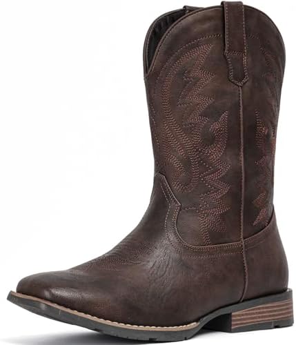 Cowboy Boots For Men with Wide Square Toe Western Retro Boot