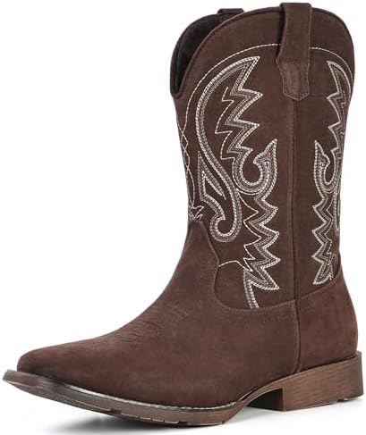 Cowboy Boots For Men with Wide Square Toe Western Retro Boot