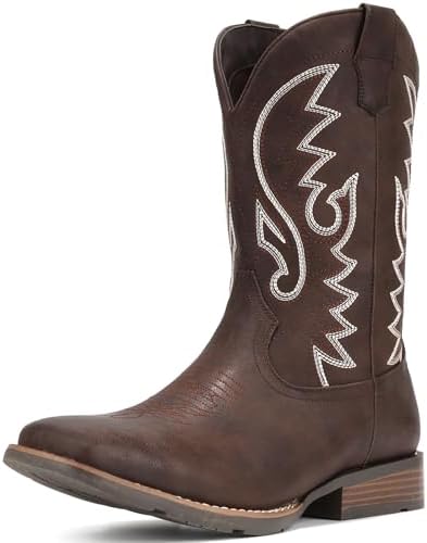 Cowboy Boots For Men with Wide Square Toe Western Retro Boot