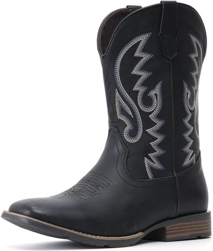 Cowboy Boots For Men with Wide Square Toe Western Retro Boot
