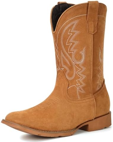 Cowboy Boots For Men with Wide Square Toe Western Retro Boot