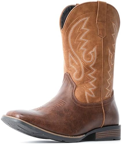 Cowboy Boots For Men with Wide Square Toe Western Retro Boot