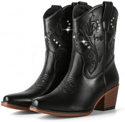 Cowboy Boots for Women Ankle Cowgirl Boots with Rhinestone Decor