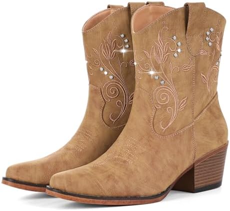Cowboy Boots for Women Ankle Cowgirl Boots with Rhinestone Decor