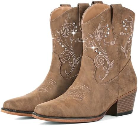Cowboy Boots for Women Ankle Cowgirl Boots with Rhinestone Decor
