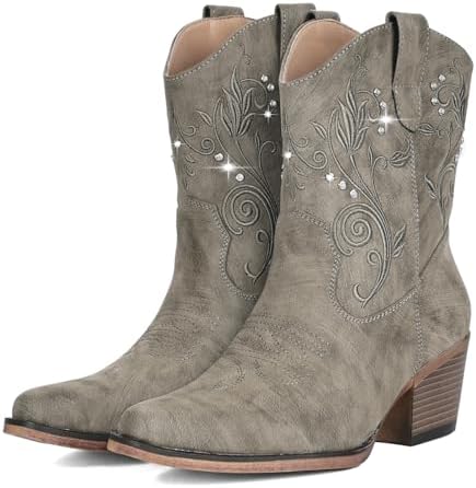 Cowboy Boots for Women Ankle Cowgirl Boots with Rhinestone Decor