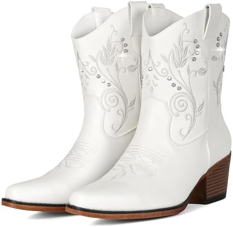 Cowboy Boots for Women Ankle Cowgirl Boots with Rhinestone Decor