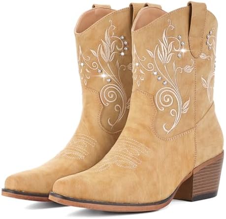 Cowboy Boots for Women Ankle Cowgirl Boots with Rhinestone Decor